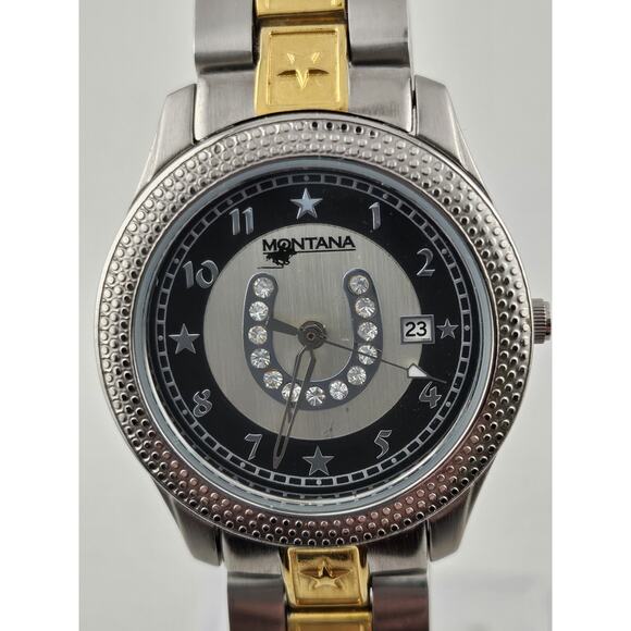 Montana Silversmiths Rare Diamond Horseshoe Dial Date Watch New Battery Running - Picture 8 of 12